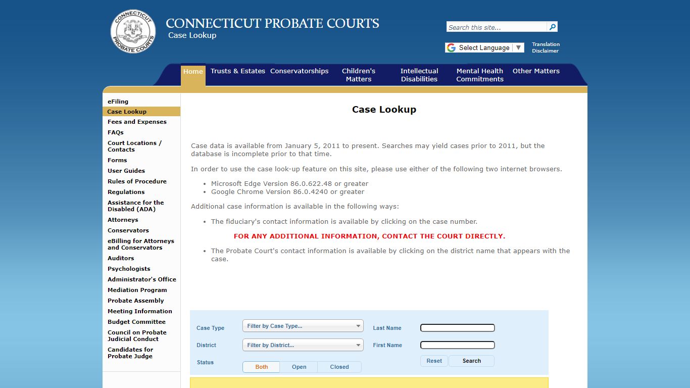 Case Lookup - ctprobate.gov